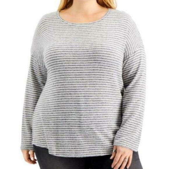 Style & Co Hannah Striped Top Gray Stripe 0X Scoop Lightweight Comfortable Relax - Picture 7 of 9